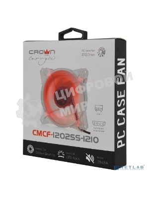 Вентилятор для корпуса Crown CMCF-12025S-1210 прозрачный/красный, 120 мм, 1650 об/мин, 28 дБ, 3 pin