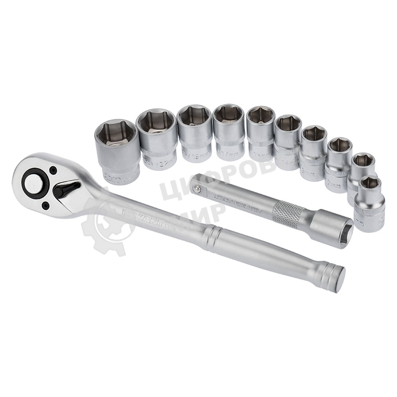 Набор торцевых головок Rexant 1/2, головки 10-24 мм, с трещоточным ключом, 12 предметов