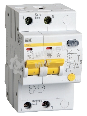 Выключатель автоматический дифференциального тока 2п C 32А 30мА тип AC 4.5кА АД-12 IEK MAD10-2-032-C-030