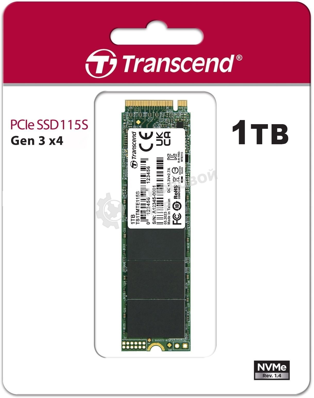 Накопитель SSD Transcend 115S, 1Tb, PCIe 3.0 x4, M.2 2280, NVMe, R/W 3200/2000