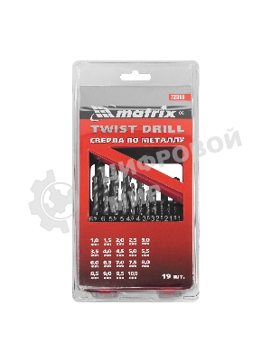Набор сверл Matrix по металлу 1-10 мм hss 19 шт метал. коробка цил. хвостовик