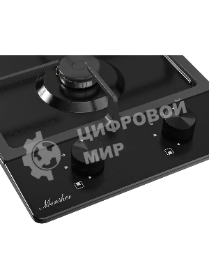 Газовая варочная панель Monsher MSG 33 Noir, газ, High-Tech, 29 см, автоматический электроподжиг, газ-контроль, форсунки под сжиженый газ, SABAF конфорки, чугунные решетки, черный