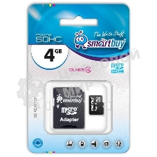Флеш карта microSD 4Gb Smartbuy microSDHC Class 10 (SD адаптер)