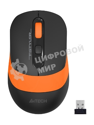 Мышь беспроводная A4Tech Fstyler FG10S черный/оранжевый, 2000 dpi, радиоканал, USB, кнопки - 4