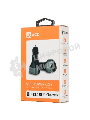 Автомобильное зарядное устройство ACD черный 23Вт, 3xUSB 1QC+2Smart, 3.6~12В, 3А RTL