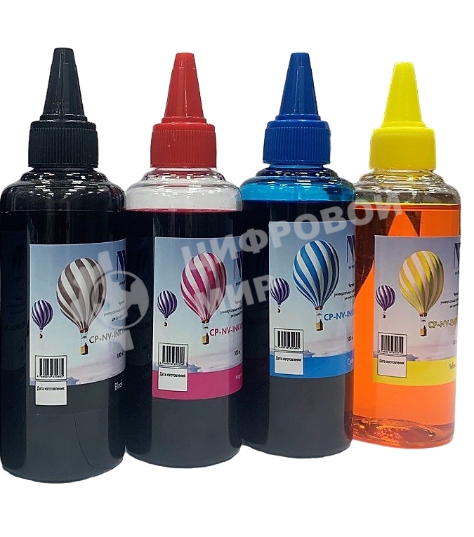 Чернила NVPrint для аппаратов Epson, комплект 4 цвета (пигментные Bk + водные C,M,Y) по 100 мл