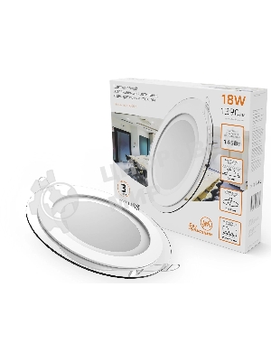 Светильник Glass круг 18W 1390lm 3000K 220-240V IP20 монт Ø155 200x35 с дек стеклом LED