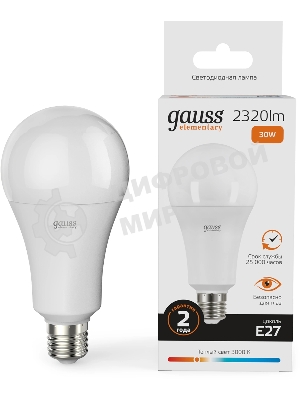 Лампа светодиодная Gauss Elementary A67 30Вт цок.: E27 груша 220B св. свеч. бел. теп. А67 (упак.: 10 шт)