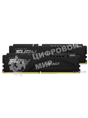 Оперативная память Kingston Fury Beast, DDR5, 32GB (2x16GB), 5200MHz, CL40, DIMM, радиатор, черный