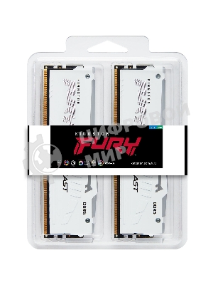 Оперативная память Kingston Fury Beast, DDR5, 64GB (2x32GB), 6000MHz, CL30, DIMM, с радиатором, RGB, белый