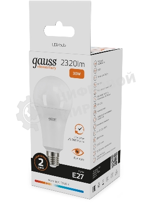 Лампа светодиодная Gauss Elementary A67 30Вт цок.: E27 груша 220B св. свеч. бел. теп. А67 (упак.: 10 шт)