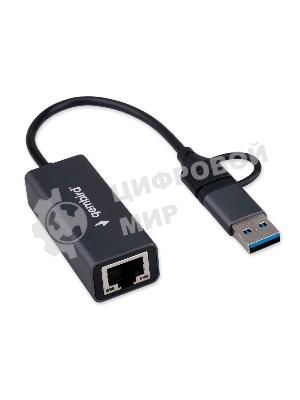 Сетевой адаптер Ethernet Gembird NIC-U7, USB 3.0 + Type-C - Gigabit Ethernet adapter, алюминий, RTL8153