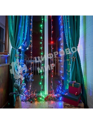 Гирлянда Светодиодный Дождь 3х2 м, свечение с динамикой, прозрачный провод ПВХ, 230 В, диоды мультиколор
