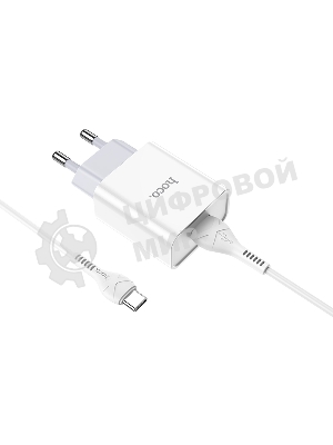 Зарядное устройство Hoco 10.5Вт, 2.1А, 1хUSB + кабель USB/Type-C 1м, C81A, белый, блистер