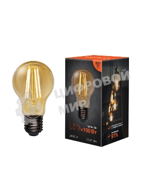Лампа светодиодная филаментная Rexant Груша A60 11.5 Вт 1380 Лм 2400K E27 золотистая колба