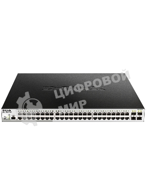 Коммутатор D-Link DGS-1210-52P/ME/B1A, L2 Managed Switch with 48 10/100/1000Base-T ports and 4 1000Base-X SFP ports (8 PoE ports 802.3af/802.3at (30 W), 16 PoE ports 802.3af (15,4 W), PoE Budget 193 W). 16K Mac