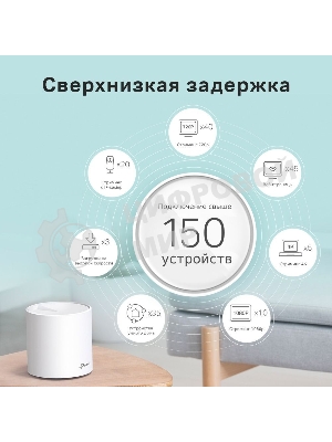 Система TP-Link Mesh AX3000 Whole Home Wi-Fi System, Wi-Fi 6, 2402Mbps (4 streams) at 5GHz and 574Mbps (2 streams) at 2.4GHz, 2 Gigabit ports of each unit, support OFDMA, MU-MIMO, 802.11k/v/r seamless roaming, support WPA3, HomecareTM system, easy setup and manageme