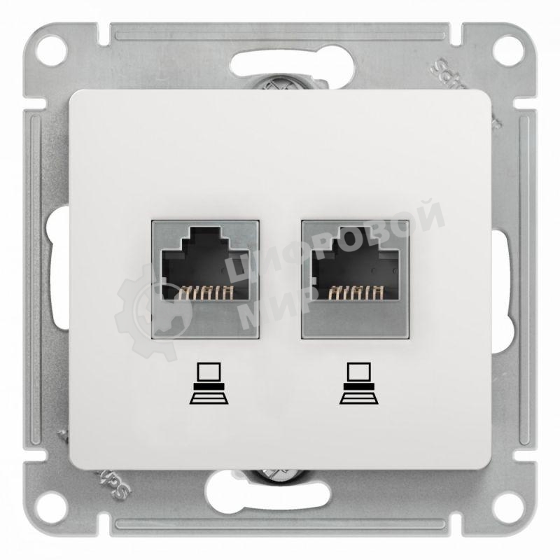 Механизм розетки комп. 2-м Glossa RJ45+RJ45 кат. 5е белый SchE GSL000185KK