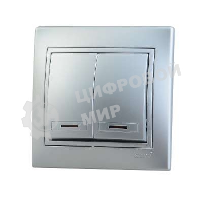 Выключатель 2-кл. СП Мира 10А IP20 с подсветкой метал. сер. LEZARD 701-1010-112