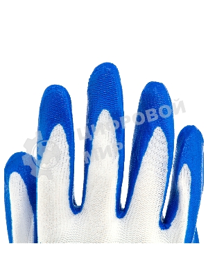 Перчатки полиэфирные Сибртех с синим нитрильным покрытием, размер L, 15 класс вязки