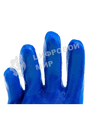 Перчатки полиэфирные Сибртех с синим нитрильным покрытием, размер L, 15 класс вязки