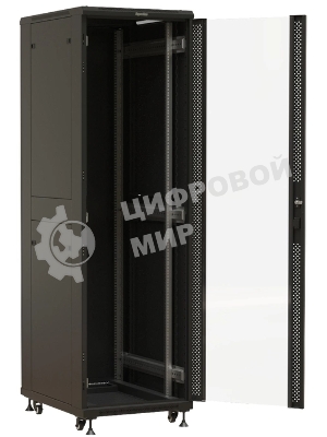 Шкаф серверный Hyperline (TTbR-4261-AS-RAL9004) напольный 42U 600x1000мм пер.дв.стекл задн.дв.спл.стал.лист 2 бок.пан. 800кг черный 910мм 2055мм IP20 сталь