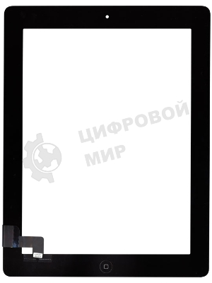 Сенсорное стекло (тачскрин) для iPad 2 (A1395, A1396, A1397), черное с кнопкой OEM