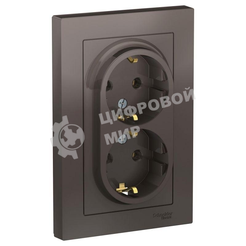 Розетка 2-м AtlasDesign с заземл. 16А в сборе мокко SchE ATN000624
