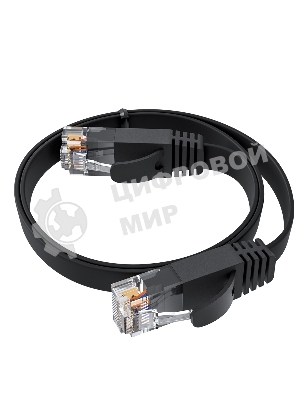 Патч-корд GCR PROF плоский прямой 3.0m, UTP медь cat.6, черный, 30 AWG, ethernet high speed 10 Гбит/с, RJ45, T568B, GCR-52870
