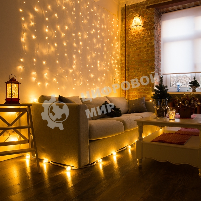 Гирлянда Светодиодный Дождь 1,5х1,5 м, свечение с динамикой, прозрачный провод, 230 В, диоды теплый белый