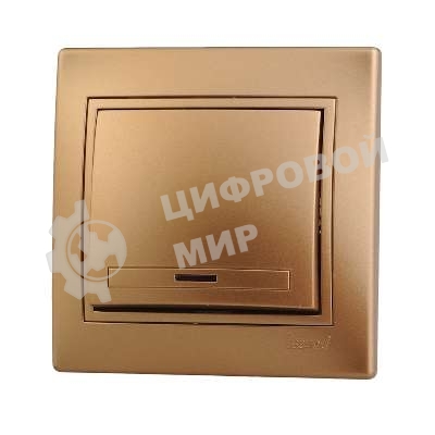 Выключатель 1-кл. СП Мира 10А IP20 с подсветкой метал. зол. LEZARD 701-1313-111