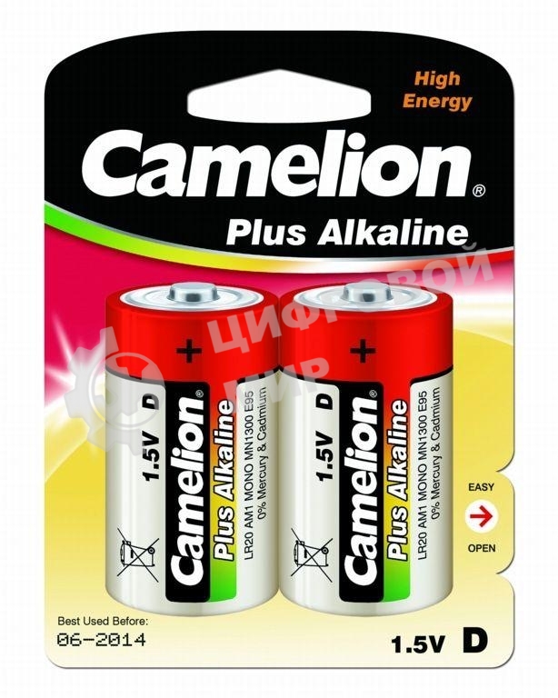 Элемент питания алкалиновый Camelion LR LR20 BL-2 (блист.2шт) 1.5 В