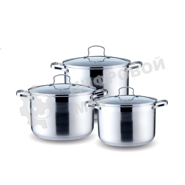 Набор посуды KELLI KL-4217 6 пред. (Кастрюля с жаропрочной стекл. крышкой 5 л. Кастрюля с жаропрочной стекл. крышкой 6.6 л. Кастрюля с жаропрочной стекл. крышкой 8 л. Высококачественная нерж. сталь 18/10. 5-ти слойное капсульное дно.)