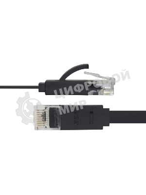 Патч-корд Greenconnect плоский прямой PROF 15.0m UTP медь, cat.6, черный, позолоченные контакты, 30 AWG, Premium ethernet high speed 10 Гбит/с, RJ45, T568B (GCR-LNC616-15.0m)