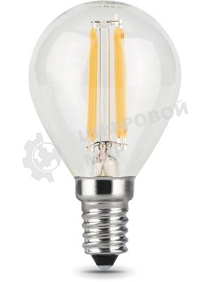 Лампа светодиодная филаментная Gauss Filament 11Вт цок.: E14 шар 220B 4100K св. свеч. белый нейт. (упак.: 10 шт)
