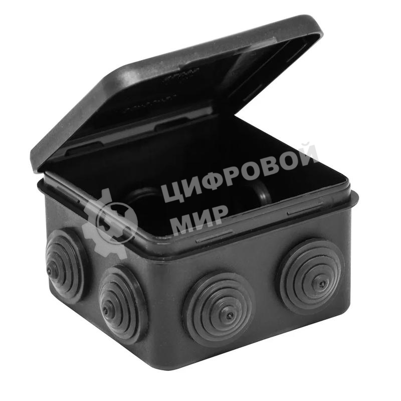 Коробка распределительная ОП 80х80х50 мм (откид. крышка)УХЛ1 IP54 черный Ruvinil 67040МЧ