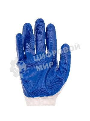 Перчатки полиэфирные Сибртех с синим нитрильным покрытием, размер L, 15 класс вязки