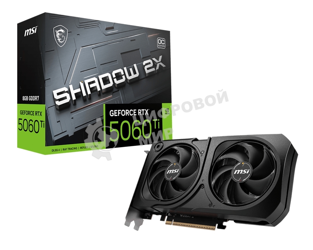 Видеокарта MSI RTX 5060 Ti 8G SHADOW 2X OC PLUS, NVIDIA RTX 5060 Ti, 8 ГБ GDDR7, 128 бит, PCI-e 5.0, 1xHDMI, 3xDP, 2617 МГц