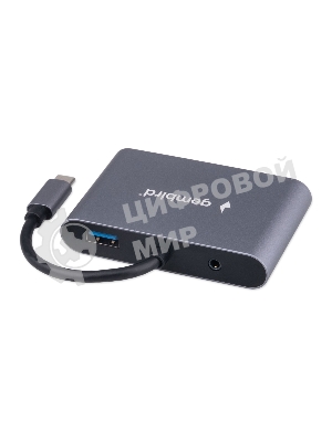 Концентратор USB Type-C Gembird UHB-D8 5в1: USB3.1, PD100W, Jack3,5, HDMI, VGA, кабель 10 см, алюминий