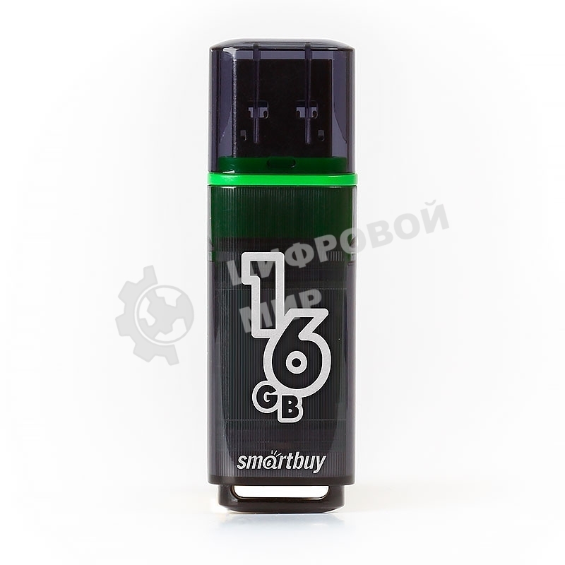 Флешка USB Smartbuy Glossy series Dark Grey (SB16 GbGS-DG), 16Gb, USB 3.0, R/W 75/30, серый/зеленый