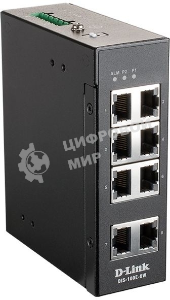Коммутатор D-Link DIS-100E-8W/A1A, L2 Unmanaged Industrial Switch with 8 10/100Base-TX ports.1K Mac address, 802.3x Flow Control, Stand-alone, Auto MDI/MDI-X for each port, D-link Green technology, Metal case,