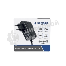 Блок питания Gembird NPA-AC34, 5В/2А, 10Вт, 1 штекер 3.5х1.35мм, черный