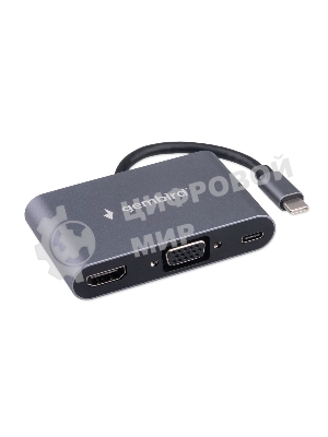 Концентратор USB Type-C Gembird UHB-D8 5в1: USB3.1, PD100W, Jack3,5, HDMI, VGA, кабель 10 см, алюминий