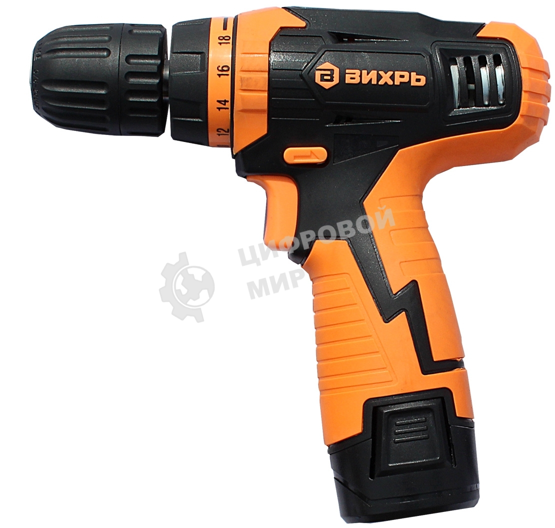 Дрель-шуруповерт Вихрь ДА-12Л-2к, 12 В, 2 Ач, 30 Нм, щеточный