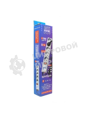 Фильтр-удлинитель Power Cube B 3,0 м 5 розеток (серый) 10А/2,2 кВт
