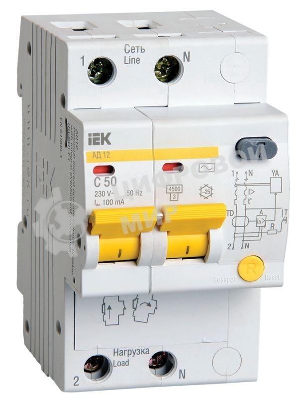 Выключатель автоматический дифференциального тока IEK MAD10-2-050-C-100 АД12 2Р 50А 100мА IEK