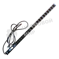 Вертикальный блок розеток, 4xC19 + 20xC13, 250V, 32A, A/V-метр, шнур 3 метра, вилка IEC309