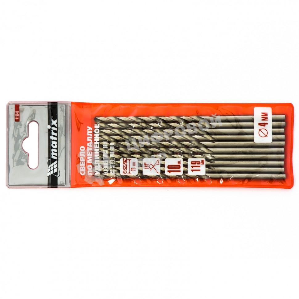 Сверло по металлу Matrix, 4 х 119 мм полированное, удл 10 шт 715040