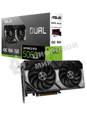 Видеокарта ASUS GeForce RTX 5060 Ti 8G DUAL OC Edition, NVIDIA RTX 5060 Ti, 8 ГБ GDDR7, 128 бит, PCI-e 5.0, 1xHDMI, 3xDP, 2632 МГц