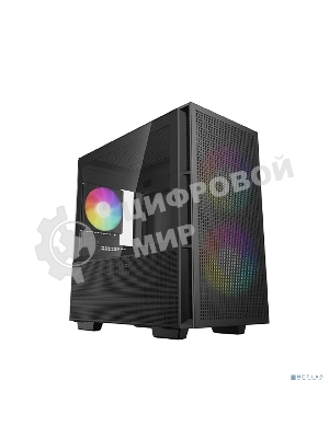 Компьютерный корпус Deepcool CH360 без БП, боковое окно (закаленное стекло), 2x140мм ARGb LED вентилятор спереди и 1x120мм ARGb LED вентилятор сзади, черный, mATX